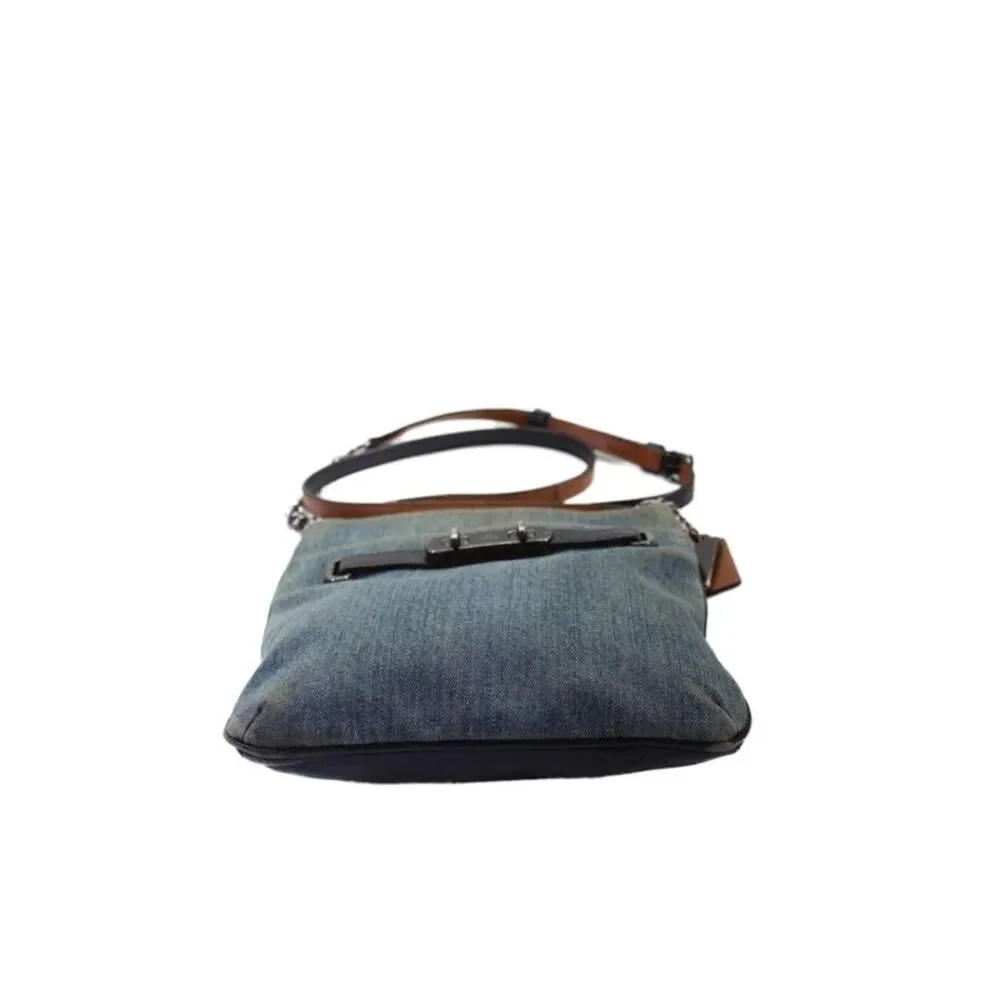 Coach Womens Denim Zip Up Shoulder Bag Blue